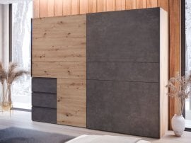 Garderobna omara Winn 250 cm - hrast/temno siva