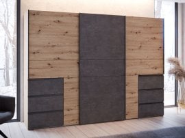 Garderobna omara Winn 270 cm - hrast/temno siva