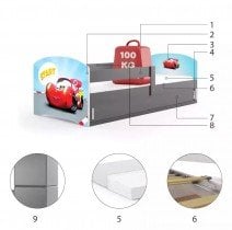 BMS Group - Otroška postelja Luki-1 - 80x160 cm - grafit/Auto - odprta embalaža