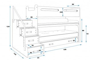 BMS Group - Pograd-transformer Max-1 z dodatnim ležiščem - 80x200 cm - bela/bela