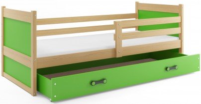 BMS Group - Otroška postelja Rico - 90x200 cm - bor/zelena