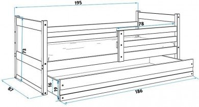 BMS Group - Otroška postelja Rico - 80x190 cm - bor/roza