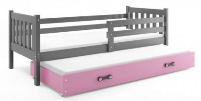BMS Group - Otroška postelja Carino z dodatnim ležiščem - 80x190 cm - grafit/roza