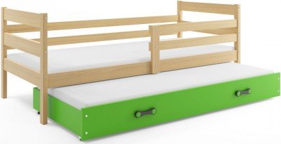BMS Group - Otroška postelja Eryk z dodatnim ležiščem - 90x200 cm - bor/zelena