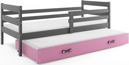 BMS Group - Otroška postelja Eryk z dodatnim ležiščem - 90x200 cm - grafit/roza