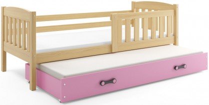 BMS Group - Otroška postelja Kubus z dodatnim ležiščem - 80x190 cm - bor/roza