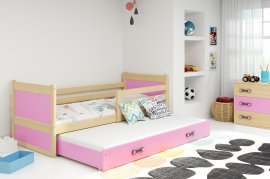 BMS Group - Otroška postelja Rico z dodatnim ležiščem - 80x190 cm - bor/roza