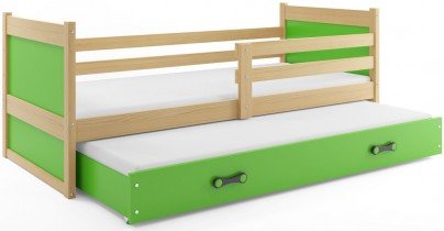 BMS Group - Otroška postelja Rico z dodatnim ležiščem - 90x200 cm - bor/zelena