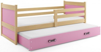 BMS Group - Otroška postelja Rico z dodatnim ležiščem - 90x200 cm - bor/roza