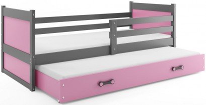 BMS Group - Otroška postelja Rico z dodatnim ležiščem - 80x190 cm - grafit/roza