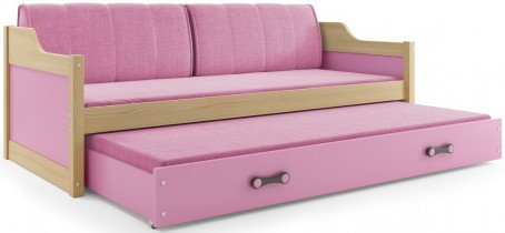 BMS Group - Otroška postelja Dawid z dodatnim ležiščem - 80x190 cm  - bor/roza