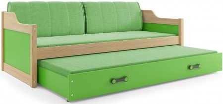BMS Group - Otroška postelja Dawid z dodatnim ležiščem - 90x200 cm - bor/zelena