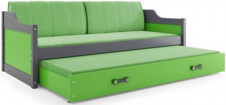 BMS Group - Otroška postelja Dawid z dodatnim ležiščem - 90x200 cm - grafit/zelena