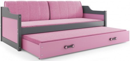 BMS Group - Otroška postelja Dawid z dodatnim ležiščem - 90x200 cm - grafit/roza