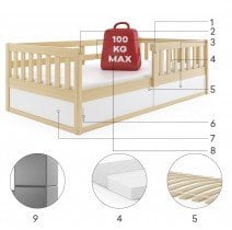 BMS Group - Otroška postelja Smart - 80x160 cm - bor/bela
