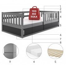 BMS Group - Otroška postelja Smart - 80x160 cm - grafit/črna