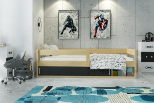 BMS Group - Otroška postelja Hugo - 80x160 cm - bor/črna