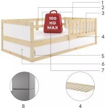 BMS Group - Otroška postelja Smart 2 - 80x160 cm - bor/bela