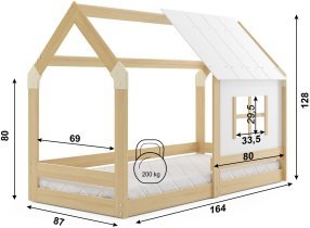 BMS Group - Otroška postelja Domek z daszkom - 80x160 cm - bor/bela
