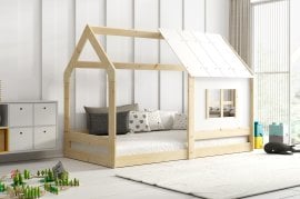 Otroška postelja Domek z daszkom - 80x160 cm - bor/bela