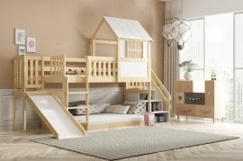 Pograd antresola nizka Domek s stopničkami in toboganom - 90x200 cm