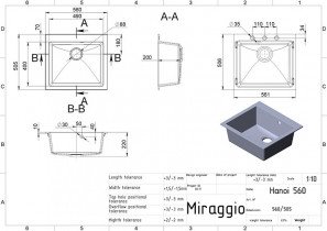 Miraggio - Pomivalno korito Hanoj 560 - sivo