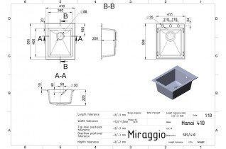 Miraggio - Pomivalno korito Hanoj 410 belo s sifonom