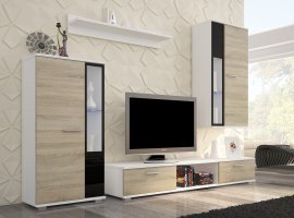 Dnevni TV regal Safir z led lučkami v hrast sonoma in beli kombinaciji