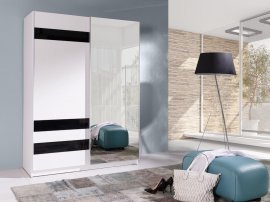 Garderobna omara z drsnimi vrati Alando 7 - bela/črna + ogledalo