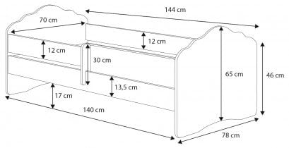 ADRK - Otroška postelja Casimo grafika z ograjico - 70x140 cm