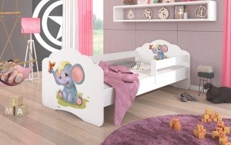 ADRK - Otroška postelja Casimo grafika z ograjico - 70x140 cm