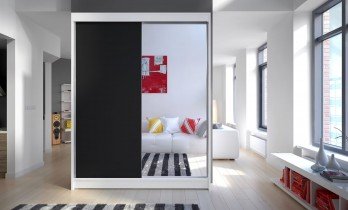 ADRK - Garderobna omara z drsnimi vrati Jordi - 150 cm - bela/črna