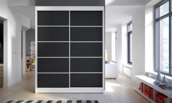 ADRK - Garderobna omara z drsnimi vrati Luft - 150 cm - bela/črna