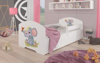 ADRK - Otroška postelja Pepe grafika - 70x140 cm z ograjico in predalom