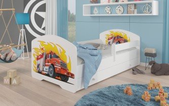 ADRK - Otroška postelja Pepe grafika - 70x140 cm z ograjico in predalom