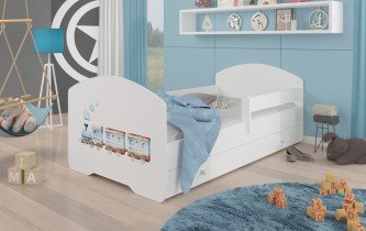 ADRK - Otroška postelja Pepe grafika - 80x160 cm z ograjico in predalom