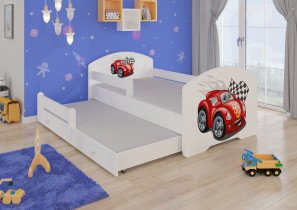 ADRK - Otroška postelja Pepe II grafika z dodatnim ležiščem - 70x140 cm z ograjico