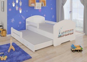 ADRK - Otroška postelja Pepe II grafika z dodatnim ležiščem - 80x160 cm z ograjico