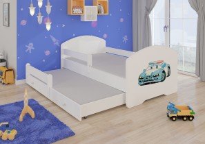 ADRK - Otroška postelja Pepe II grafika z dodatnim ležiščem - 80x160 cm z ograjico