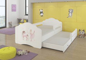 ADRK - Otroška postelja Casimo II grafika z dodatnim ležiščem - 80x160 cm z ograjico