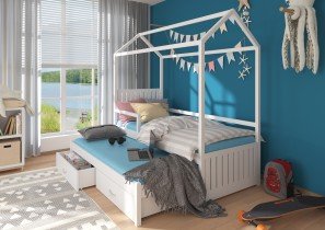 ADRK - Otroška postelja z dodatnim ležiščem Jonaszek z ograjico - 80x180 cm 