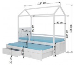 ADRK - Otroška postelja z dodatnim ležiščem Jonaszek z ograjico - 80x180 cm 