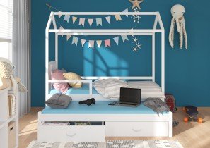 ADRK - Otroška postelja z dodatnim ležiščem Jonaszek z ograjico - 90x200 cm 