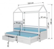 ADRK - Otroška postelja z dodatnim ležiščem Jonaszek z ograjico - 90x200 cm - naravni bor 