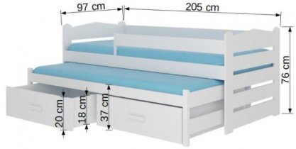 ADRK - Otroška postelja Tiarro z ograjico - 90x200 cm - naravni bor/bela