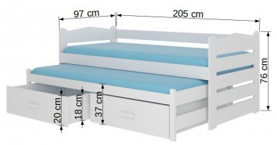 ADRK - Otroška postelja Tiarro - 90x200 cm - naravni bor/bela