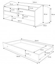 ADRK - Otroška postelja Casimo grafika s predalom - 70x140 cm