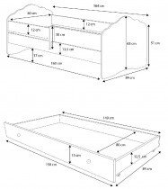 ADRK - Otroška postelja Casimo s ograjico in predalom - 80x160 cm