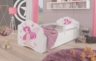 ADRK - Otroška postelja Casimo grafika z ograjico in predalom - 70x140 cm