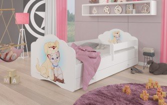 ADRK - Otroška postelja Casimo grafika s ograjico in predalom - 70x140 cm